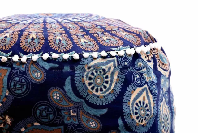 Mandala Indien Sol Pouf Étui Ethnique Rond Ottomane Pouf Housse Coton Grain Sac 3