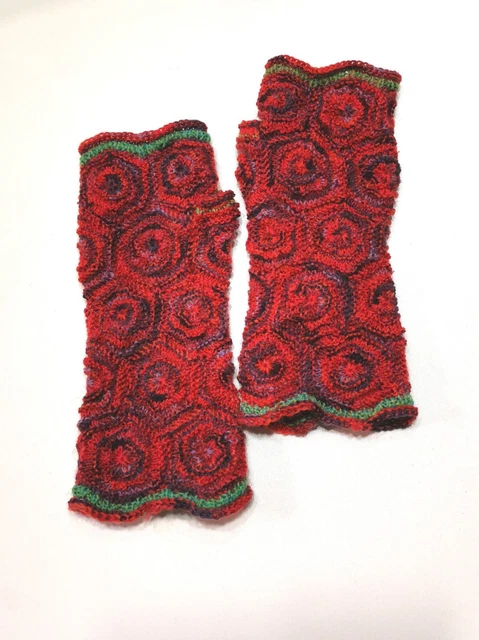 handgestrickte Armstulpen, Pulswärmer, Patchwork Sechseck