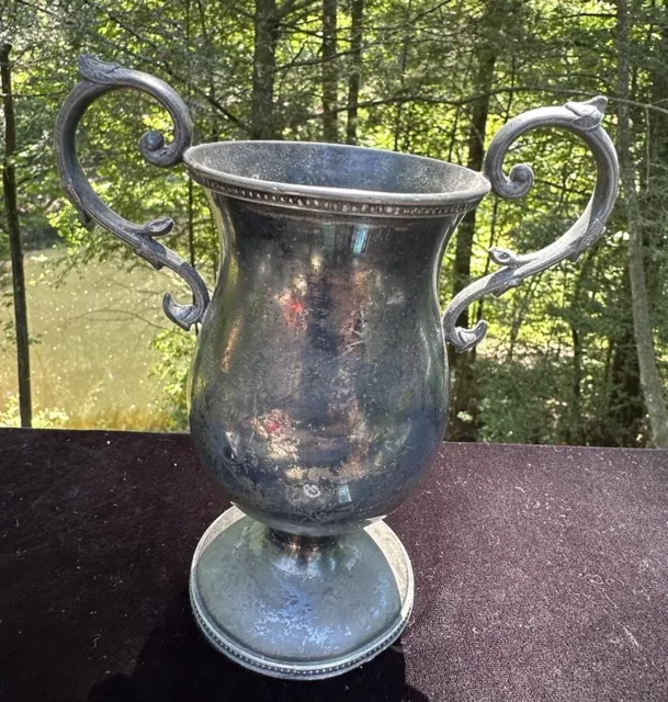 Meriden B. Company Silverplate No 1380 Loving Cup Trophy Cup Floral Etching -S32