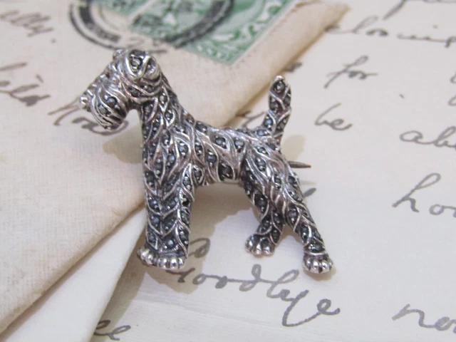 Brooch  Sterling Silver and Marcasite Art Deco  Welsh Terrier  Dog (107832H4V)
