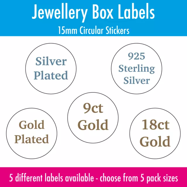 Jewellery Box Labels / Stickers - Silver Plated - 925 Sterling Silver - 9ct Gold