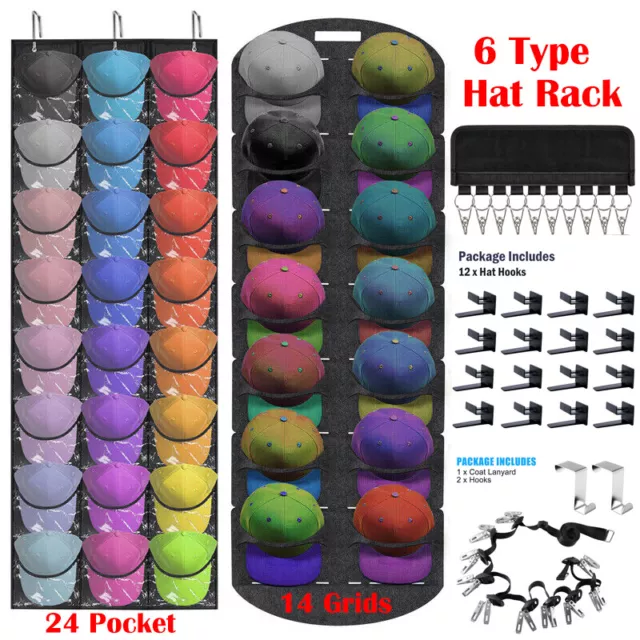 24 Large Pockets Hat Rack for Baseball Caps Wall Storage Hat Display Hangers