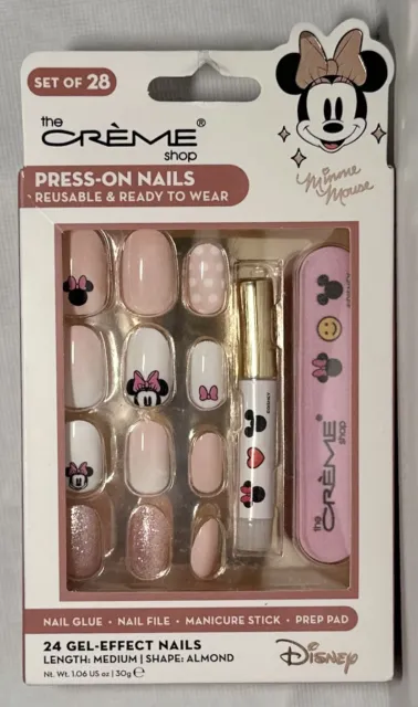 The Creme Shop Disney Minnie Mouse 24 Gel Effect Press On Nails Set Medium New
