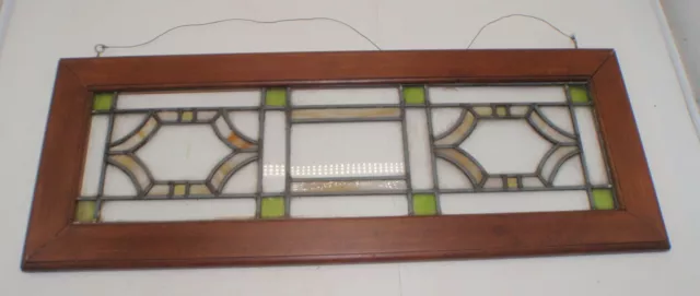 Stained Glass Wood Frame Window Hanging - Possibly Transom