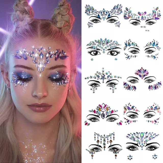 Face Gems Stick on 3D Jewels Festival Body Glitter Crystals
