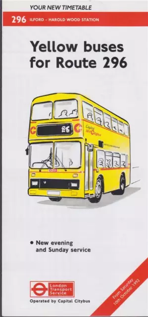Route 296 London Transport Bus Timetable Lft Oct 1992