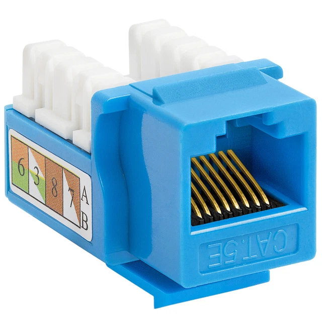 Cat5e Keystone Jack RJ45 Ethernet Connector 110 Punch Down for Wall Plate Blue
