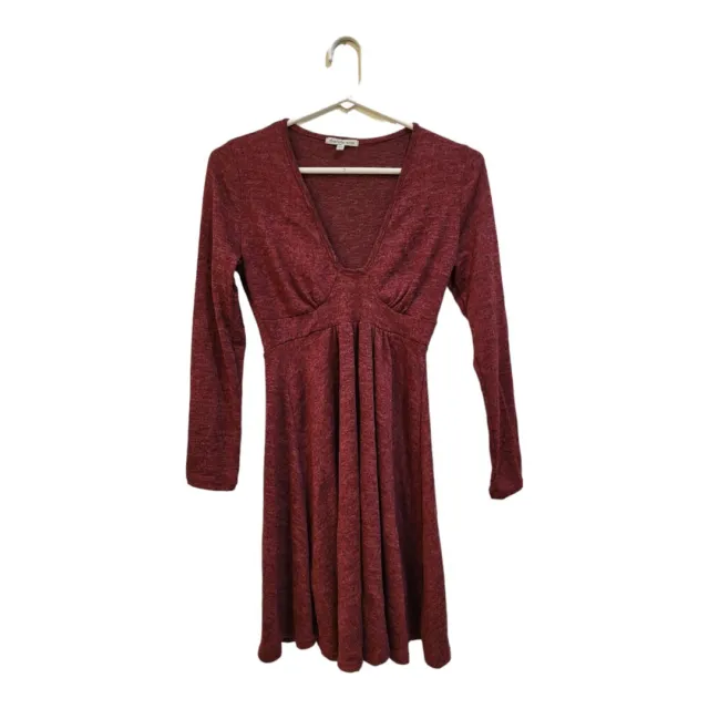 Charlotte Russe Womens XS X-Small V-Neck Knit Long Sleeve Dress Burgundy Red