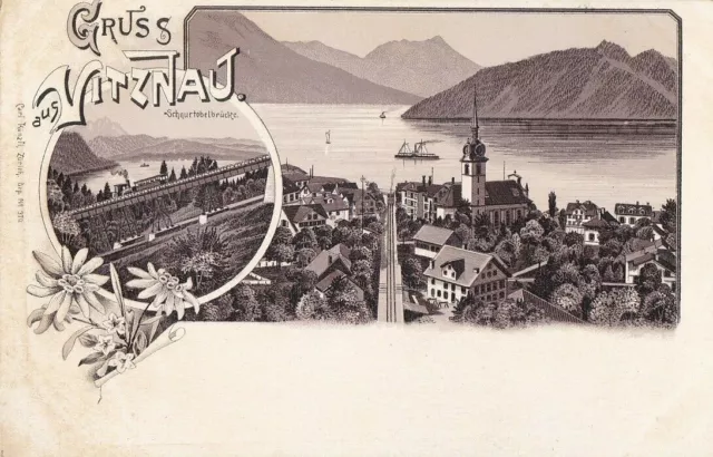 CPA AK SWISS GREETING FROM VITZNAU cord tobel bridge 1900 at Lucerne Arth Weggis