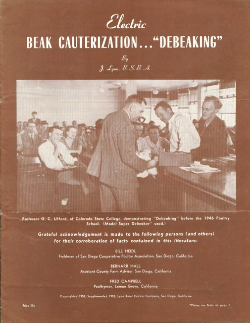 Lyon Rural Electric Debeaking Beak Cauterization folder & order form 1953