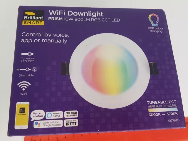 Brilliant Smart Wifi Downlight LED RGB Colour Tuneable CCT White Prism 10w 800lm