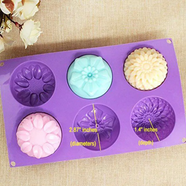 6 cavidades púrpura silicona en forma de flor hágalo usted mismo jabón hecho a mano velas molde artesanal 2