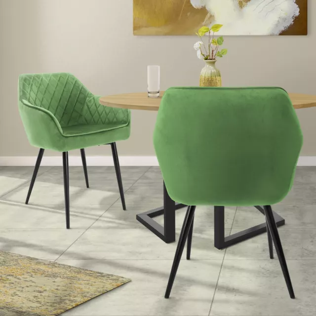 Set 2x Silla de comedor/salón de terciopelo verde claro con patas de acero 80cm