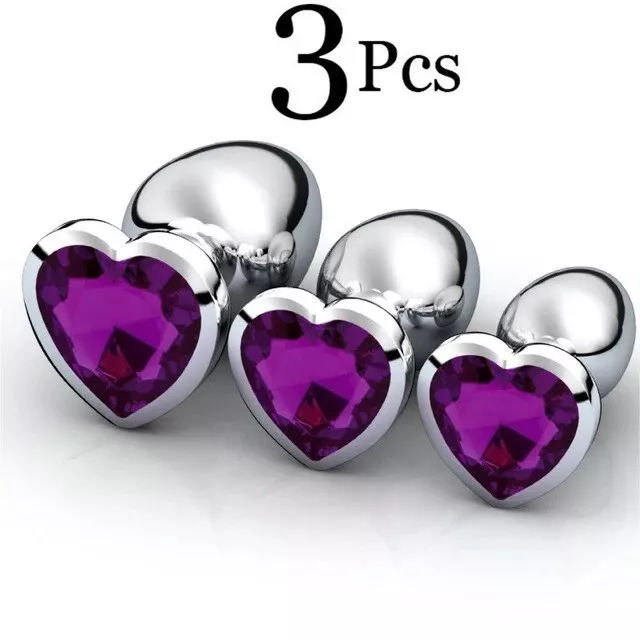 Sextoy Plug Anal Métal Lot De 3 Coeur Violet Gode Dildo Rosebud Taille S M et L