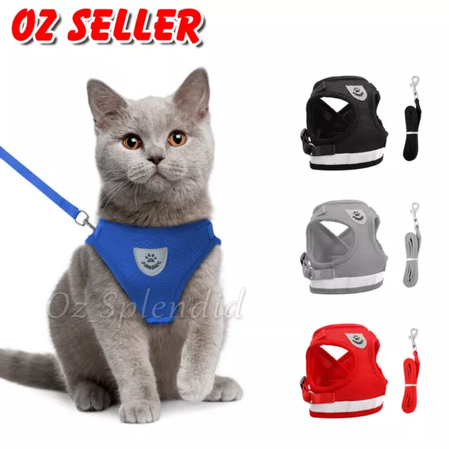 Adjustable Kitten Cat Dog Walking Harness Lead Leash Collar Cat Dog Vest S/M/L