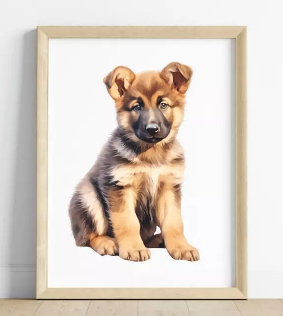 German Shepherd Puppy Art Print, Cute German Shepherd Art Print, Wall Art Decor