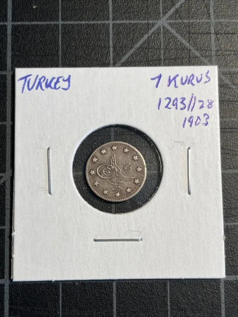 Turkey Ottoman 1 Kurus 1293/28 1903 Silver