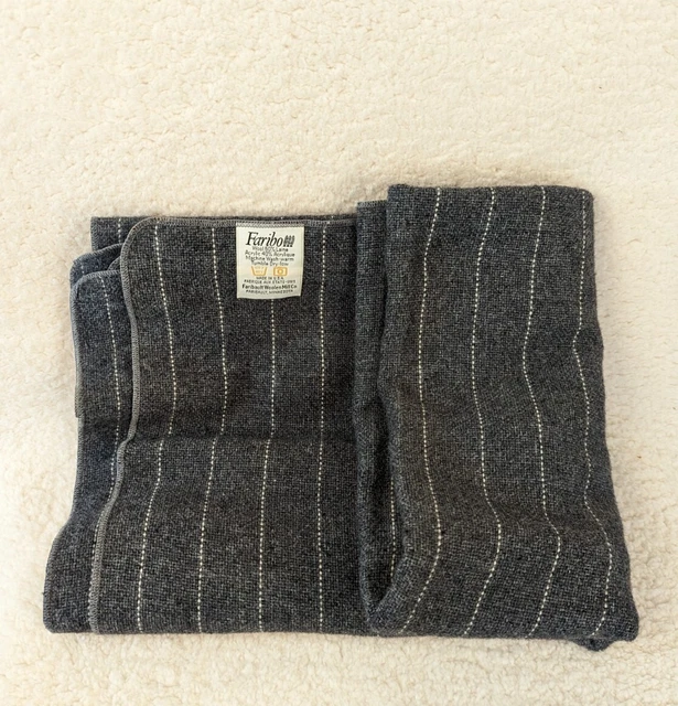 Faribo United Airlines 80s VTG Wool Acrylic Lap Blanket Gray Pinstripe 54x40