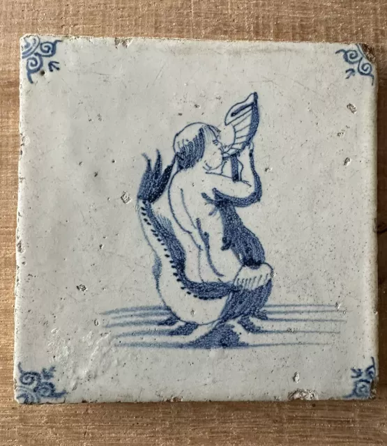 Fliese Kachel antique dutch tile tuile tegel delft Art antik alt Seewesen selten