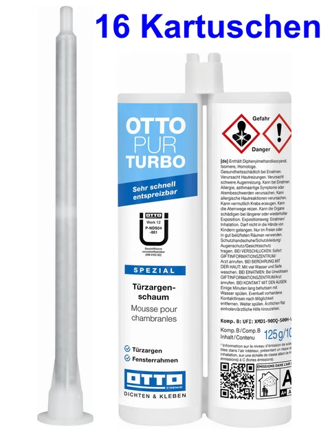 Ottopur Turbo 16 X 210ml 2K-Türzargenschaum Mousse de Montage Schnellschaum