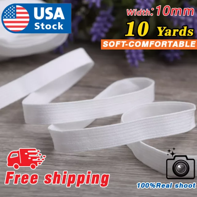 USA 10 Yards Elastic Band 3/8" 10mm Width Sewing Trim String DIY White Braided