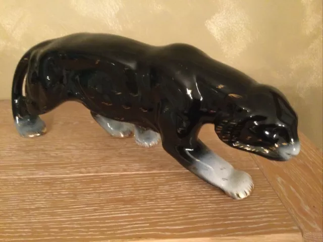 Panthere Lionne Grande Sculpture animalière céramique craquelé Style art deco 2