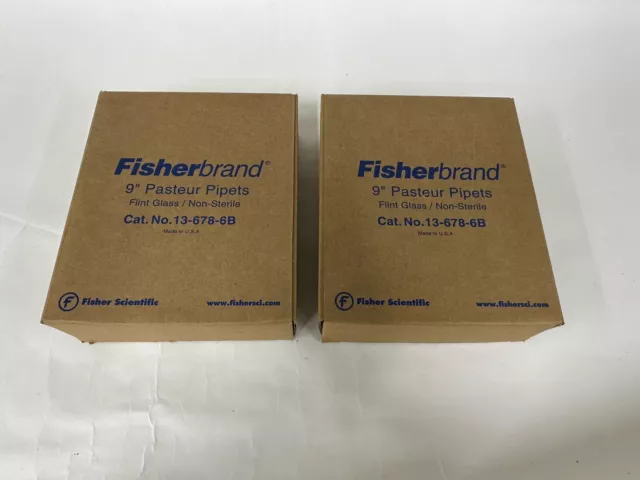 2 Boxes FisherBrand 13-678-20D Disposable Pasteur Pipets 9" Glass Pipettes