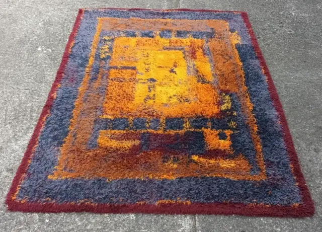 60er Alfombra Carpet Manta Shag 200 x 140 70er Mid Century Espacio Era Op Arte