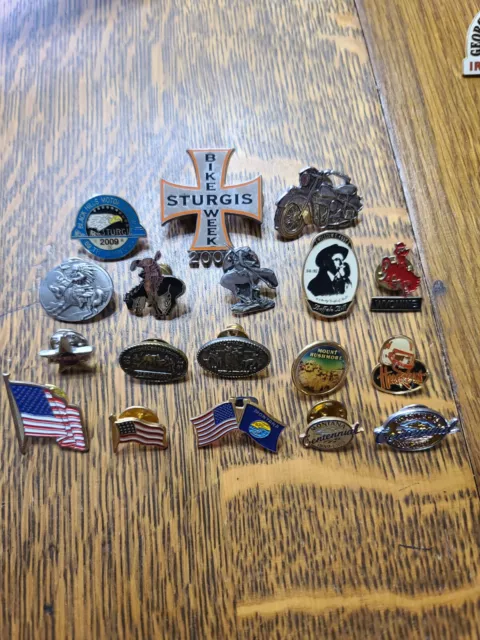Vintage Sturgis, Indian, Rodeo, Flag And Random Pins Lot Of 18