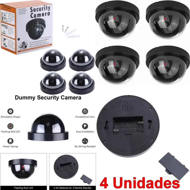 4 Unidades Camara de vigilancia Simulada CCTV LED intermitente,incluye tornillos