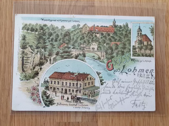 8354 Lohmen sächsische Schweiz / Lithografie Kammergut Gasthaus / 1904