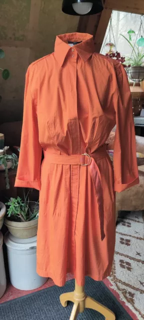 Boss Hugo Boss Size 12 Dashina 3 Orange Shirt Dress Belted Long Sleeve Midi