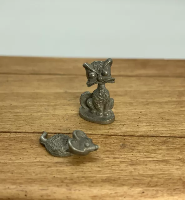 Dollhouse Miniature Pewter Set Of 2 Cat & Mouse