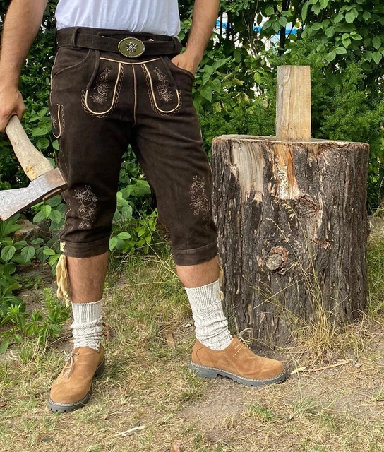 3/4 pantaloni in pelle uomo pantaloni folcloristici XL taglia 54 pantaloni pelle bovina Oktoberfest cintura 3/4 pantaloni in pelle uomo pantaloni folcloristici XL taglia 54 pantaloni pelle bovina Oktoberfest cintura