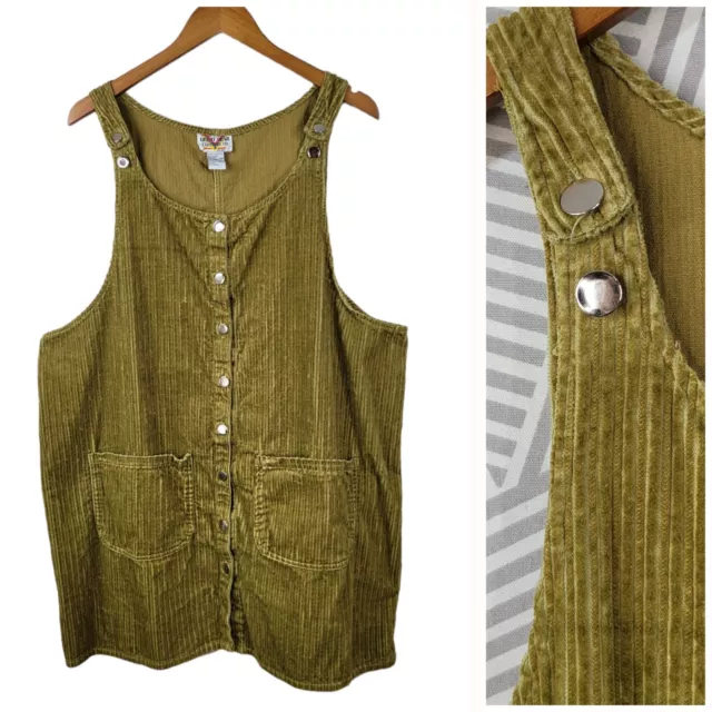 Vintage Corduroy Overall Dress Plus size 2X/3X Grunge alt Pinafore Brown Green