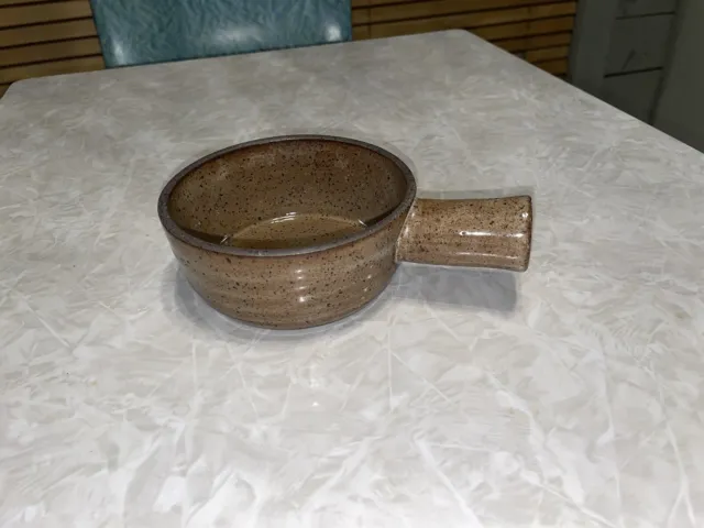 Pottery Bowl Crock French Onion Soup With Handle Color Brown - Very Cool Design!