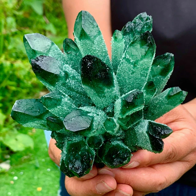 New Find Green Phantom Quartz Crystal Cluster Mineral Specimen Healing 200-1000G