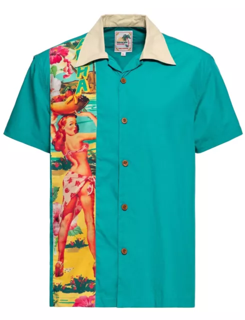 King Kerosin «PIN-UP HAWAII» Panel Oldschool 50s HAWAII HEMD Shirt Rockabilly