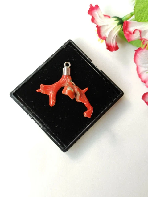 925 pendentif brut de corail rouge italien naturel, bijoux de corail rouge,...