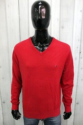 Maglione Tommy Hilfiger Uomo Taglia 2XL Rosso Cotone Maglia Sweater Pull Logo