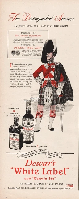 1944 Dewar's Scotch Seaforth Highlanders British Army Scotland Kilt Tartan Ad