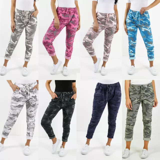 Pantaloni Magici Donna Italiani Lagenlook Casual Stretch Mimetici Pantaloni Donna