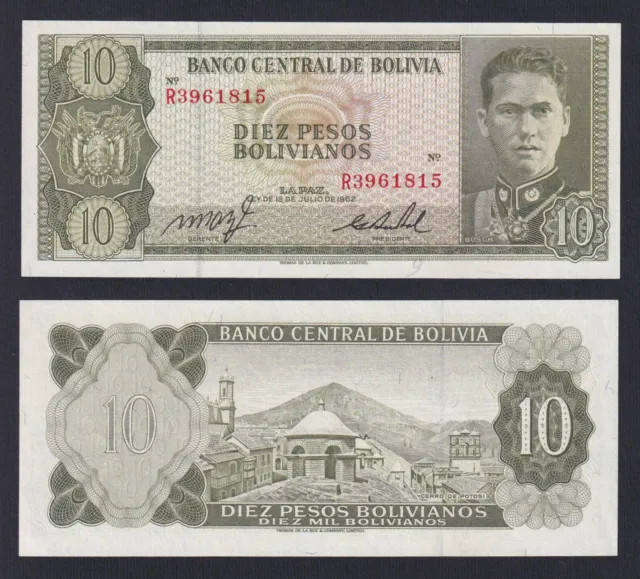 Bolivia 10 Pesos Bolivianos 1962 P 154a Fds / UNC B-06