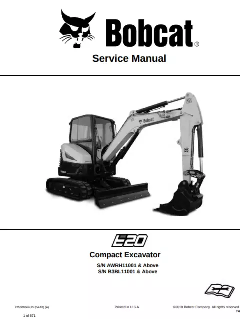 Bobcat E20 Compact Excavator Service Repair Manual COMB BINDED