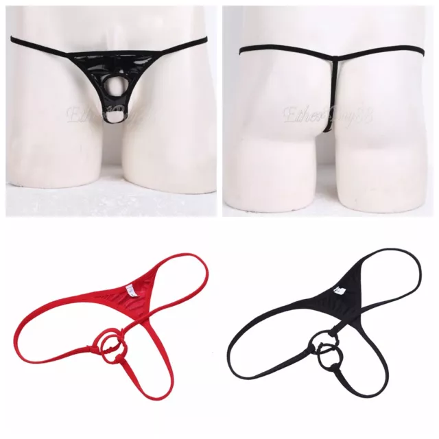Shiny Wetlook Micro G-string Briefs Mens Lingerie Penis Holes Bikini Underwear