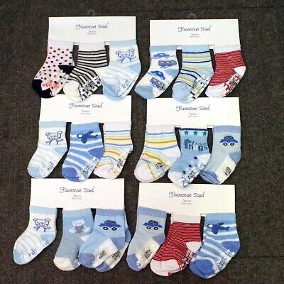 Baby, Toddler Boys ABS Cotton Blend Anti Non Slip Socks 3 Pairs Size 0-12 months