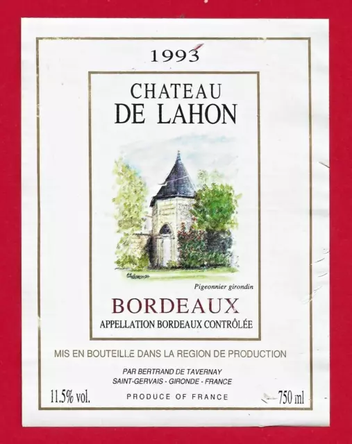 96 21 label BORDEAUX Château de Lahon 93 setting prod. region  De Tavernay