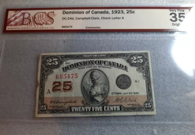 1923 Dominion of Canada 25c Shinplaster Banknote DC-24d BCS VF35