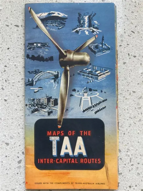 C 1950 s TAA Trans Australian Airlines maps inter capital routes Melbourne