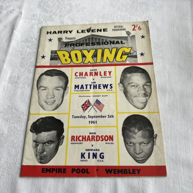 Boxing Programme 05/09/1961 Empire Pool, Wembley, Dave Charnley V Len Matthews
